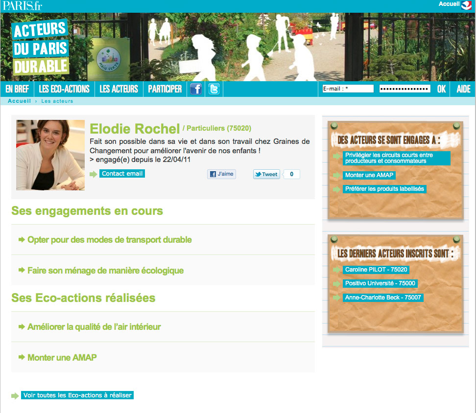 Le profil de chaque membre permet de connaître les éco-actions dans lesquelles il est engagé et celles qu'il a déjà réalisées.